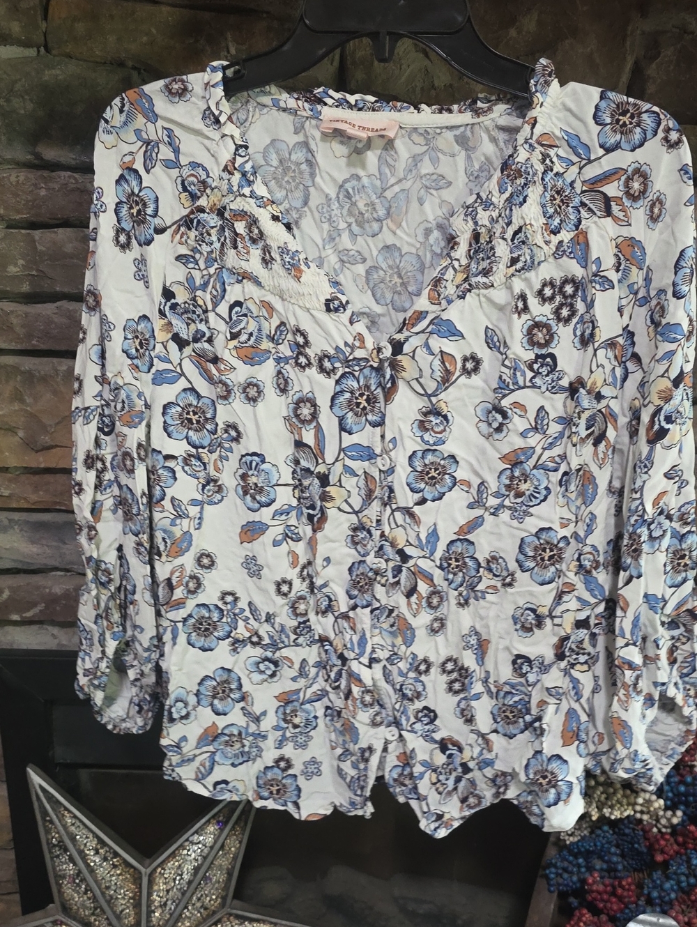Vintage Threads Floral Button Up 3/4 Sleeve Top Sz XL